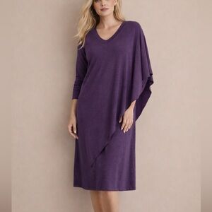 Soft Surroundings Knit Marla Dress Size Large Tall Lagenlook Drapey Purple Long